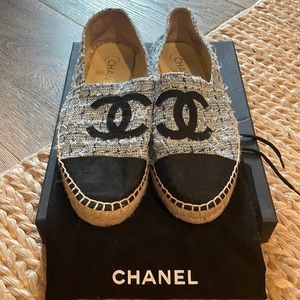 Chanel blue tweed espadrilles